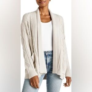 Joie Open-Front Cable Knit Cardigan Sweater in light gray women’s large